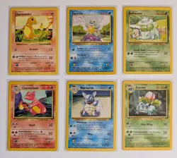 Pokemon Base Set Starters Lot Charmander Squirtle Bulbasaur + Stage 2 Evolutions - Image 1
