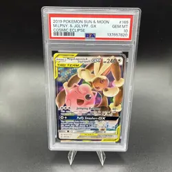 2019 POKEMON SUN & MOON COSMIC ECLIPSE #165 MEGA LOPUNNY & JIGGLYPUFF GX PSA 10 - Image 1