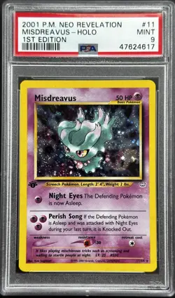 Pokemon 1st Edition Misdreavus 11/64 PSA 9 Mint Neo Revelation Holo Vintage Rare - Image 1