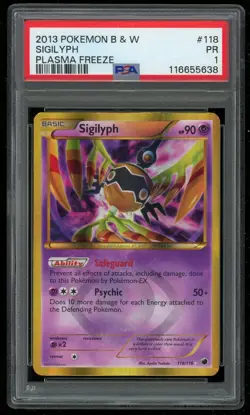 Pokemon TCG Sigilyph Shiny Holo Secret Rare Plasma Freeze 118/116 #118 PSA 1 PR - Image 1