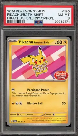 Pokemon Pikachu Berkemeja Batik Shirt INDONESIAN Journey Promo 190/SV-P PSA 8 - Image 1