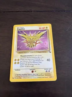 Pokemon TCG Zapdos Holo Rare Card 15/62 Fossil Base Set, Vintage 1999 LP WOTC - Image 1