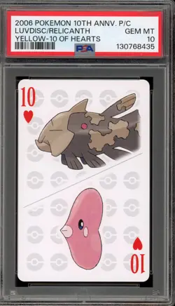 Pokemon 10th Ann. Playing Cards Luvdisc/Relicanth Yellow 10 of Hearts PSA 10 - Image 1