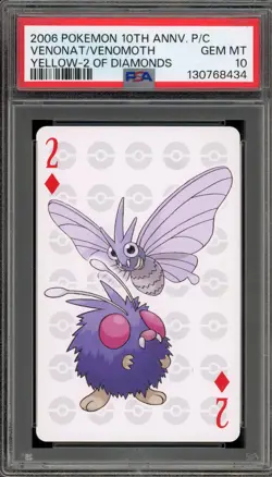 Pokemon 10th Ann. Playing Cards Venonat/Venomoth Yellow 2 of Diamonds PSA 10 - Image 1