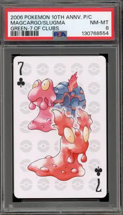 Pokemon 10th Ann. Playing Cards Magcargo/Slugma Green 7 of Clubs PSA 8 - Image 1
