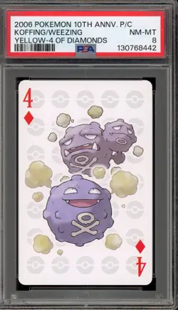 Pokemon 10th Ann. Playing Cards Koffing/Weezing Yellow 4 of Diamonds PSA 8 - Image 1