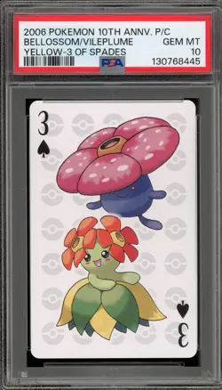 Pokemon 10th Ann. Playing Cards Bellossom/Vileplume Yellow 3 of Spades PSA 10 - Image 1