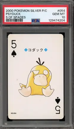 Pokemon Silver Playing Cards Psyduck 5 of Spades #054 PSA 10 Gem Mint - Image 1