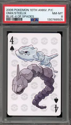 Pokemon 10th Ann. Playing Cards Onix/Steelix Blue 4 of Spades PSA 8 - Image 1