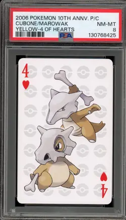 Pokemon 10th Ann. Playing Cards Cubone/Marowak Yellow 4 of Hearts PSA 8 - Image 1