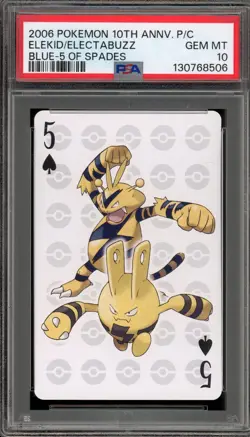 Pokemon 10th Ann. Playing Cards Elekid/Electabuzz Blue 5 of Spades PSA 10 - Image 1