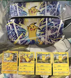 Pokemon TCG Pikachu 4 Card Lot + 2 Pikachu Bag Storage Pouch 🔥🔥🔥 - Image 1