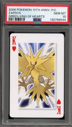 Pokemon 10th Ann. Playing Cards Zapdos Green King of Hearts PSA 10 - Image 1