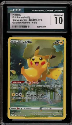 Pokemon Pikachu Crown Zenith Galarian Gallery Full Art #GG30 CGC 10 Gem Mint - Image 1