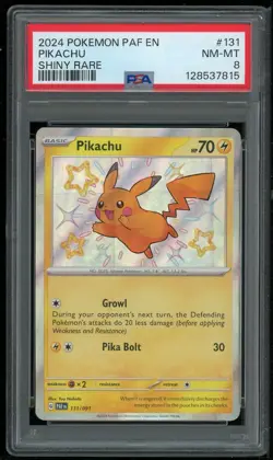 Pokemon TCG Pikachu Holo Shiny Rare 131/091 SV Paldean Fates PSA 8 NM/MT - Image 1