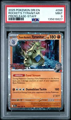 2025 POKEMON DRI EN-DESTINED RIVALS #096 TEAM ROCKET'S TYRANITAR PSA 9 - Image 1