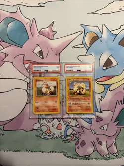 PSA 7 NEAR MINT Pokemon TCG 1999 Base Set Growlithe and Arcanine Slab WOTC - Image 1
