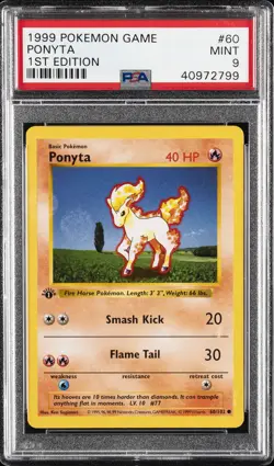 1999 POKEMON BASE SET 1ST EDITION #60 PONYTA PSA 9 - Image 1