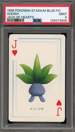 Pokemon Stadium Blue Playing Cards Oddish Jack of Hearts PSA 9 Mint - Image 1
