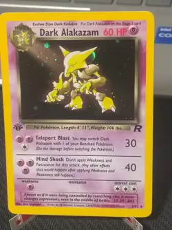 Pokemon Dark Alakazam TCG 1st Edition Holo Rare Card 1/82 MP - Image 1
