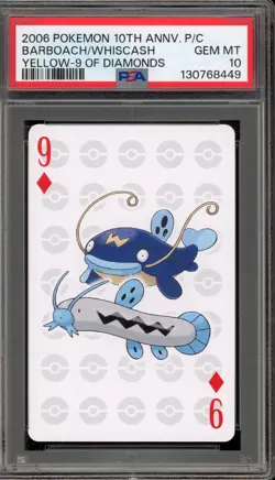 Pokemon 10th Ann. Playing Cards Barboach/Whiscash Yellow 9 of Diamonds PSA 10 - Image 1