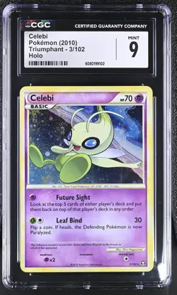 CGC 9 MINT Celebi 2010 Triumphant 3/102 Holo Pokemon Card - Image 1