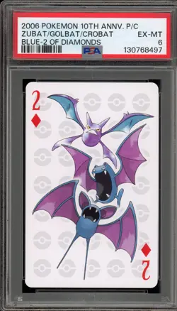 Pokemon 10th Ann. Playing Cards Zubat/Golbat/Crobat Blue 2 of Diamonds PSA 6 - Image 1