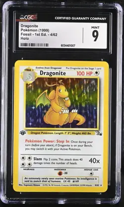 CGC 9 MINT Dragonite 1999 Fossil 1st Edition 4/62 Holo Pokemon Card - Image 1