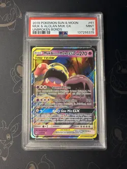 PSA 9 Muk & Alolan Muk GX Full Art 61 Unbroken Bonds Pokemon Card - Image 1
