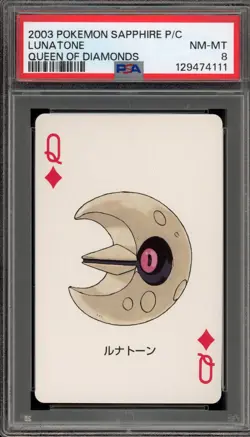 Pokemon Sapphire Playing Cards Lunatone Queen of Diamonds PSA 8 - Image 1