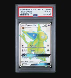 Espeon GX PSA 10 English Pokemon Card SV60 Hidden Fates 2019 Sun & Moon - Image 1