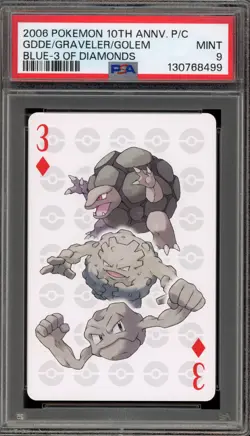 Pokemon 10th Ann. Playing Cards Geodude/Graveler/Golem Blue 3 of Diamonds PSA 9 - Image 1
