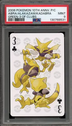 Pokemon 10th Ann. Playing Cards Abra/Alakazam/Kadabra Green 3 of Clubs PSA 9 - Image 1