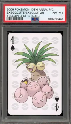 Pokemon 10th Ann. Playing Cards Exeggcute/Exeggutor Yellow 4 of Spades PSA 8 - Image 1
