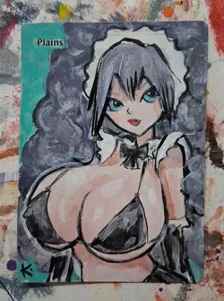 Altered MtG Hand Painted Plains One Of A Kind Anime Girl - Image 1