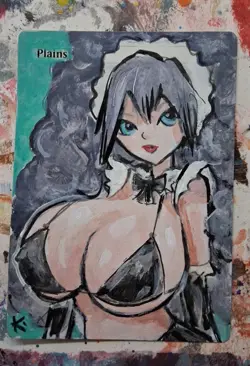 Altered MtG Hand Painted Plains One Of A Kind Anime Girl - Image 2