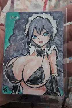 Altered MtG Hand Painted Plains One Of A Kind Anime Girl - Image 4