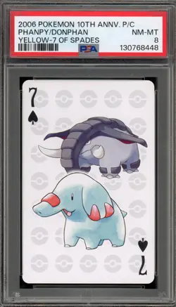 Pokemon 10th Ann. Playing Cards Phanpy/Donphan Yellow 7 of Spades PSA 8 - Image 1