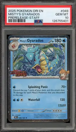 Pokemon Misty's Gyarados Destined Rivals STAFF Prerelease Holo #049 PSA 10 - Image 1