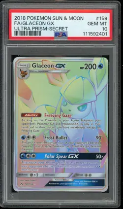Pokemon Glaceon GX Full Art Secret Rare Ultra Prism #159 PSA 10 Gem Mint - Image 1