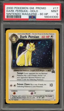 Pokemon Dark Persian Nintendo Magazine 60 HP Black Star Holo Promo #17 PSA 9 - Image 1
