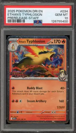 Pokemon Ethan's Typhlosion Destined Rivals STAFF Prerelease Holo #034 PSA 10 - Image 1