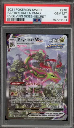 Pokemon Rayquaza VMAX Evolving Skies Secret Rare Full Alt Art #218 PSA 10 - Image 1
