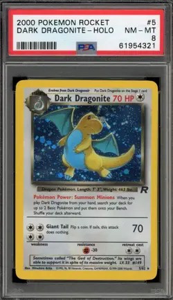 Pokemon Dark Dragonite Team Rocket Unlimited Holo Rare #5 PSA 8 - Image 1
