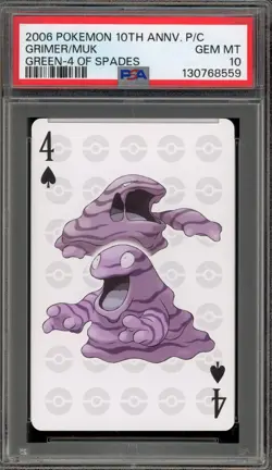 Pokemon 10th Ann. Playing Cards Grimer/Muk Green 4 of Spades PSA 10 Gem Mint - Image 1