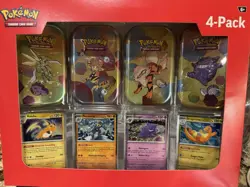 New Rare Pokemon 4 Pack Tin Set TCG Scarlet & Violet 151 Booster Art Card Coin - Image 1