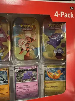 New Rare Pokemon 4 Pack Tin Set TCG Scarlet & Violet 151 Booster Art Card Coin - Image 3