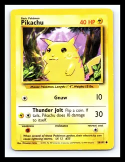 💥 Pikachu Non Holo Foil - Pokemon TCG 1999 Base Set Vintage Card # 58/102 - Image 1