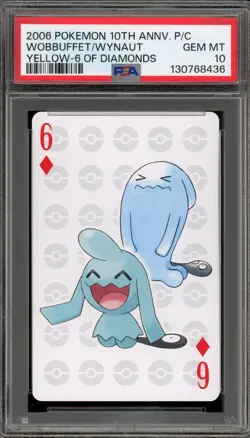 Pokemon 10th Ann. Playing Cards Wobbuffet/Wynaut Yellow 6 of Diamonds PSA 10 - Image 1