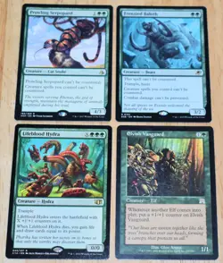 MTG Rare Prowling Serpopard, Frenzied Baloth, Elvish Vanguard, Lifeblood Hydra - Image 1